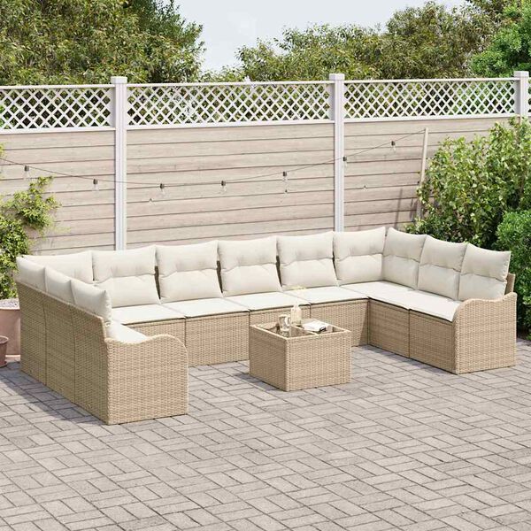 vidaXL Gartensofa-set mit Speicher 11 pcs Beige und Wei&szlig; Poly-Rattan