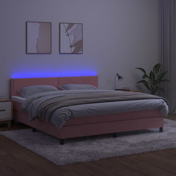 vidaXL Boxspringbett mit Matratze & LED Rosa 180x200 cm Samt