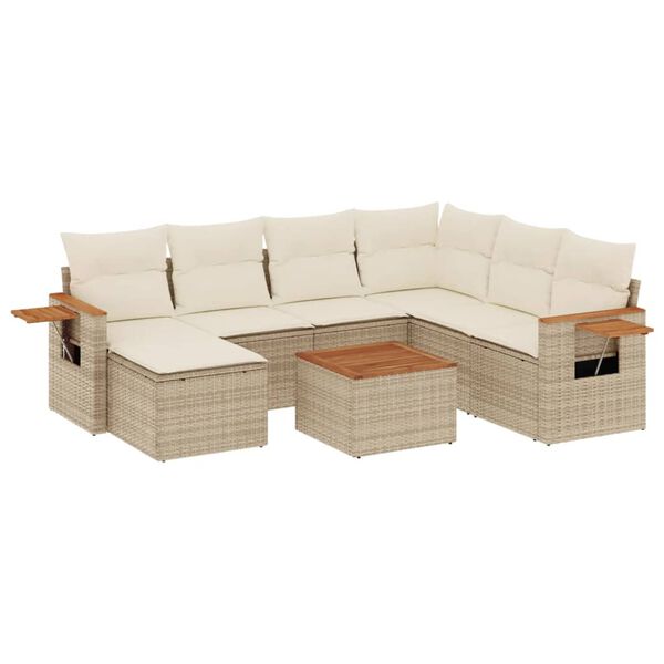 vidaXL 8-tlg. Garten-Sofagarnitur mit Kissen Beige Poly Rattan