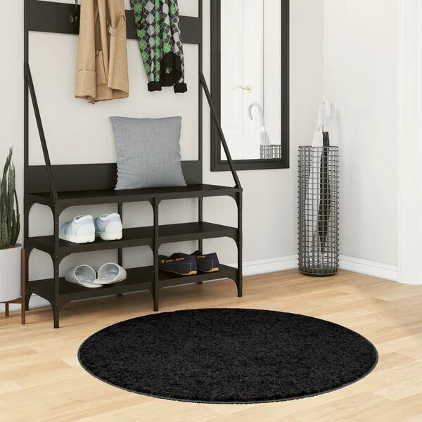vidaXL Shaggy-Teppich PAMPLONA Hochflor Modern Schwarz &Oslash; 100 cm