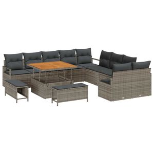 vidaXL Garten-Sofa-Set mit Kissen mit Speicher 13 pcs Grau