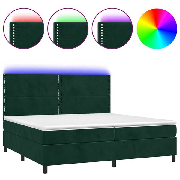 vidaXL Boxspringbett mit Matratze & LED Dunkelgr&uuml;n 200x200 cm Samt