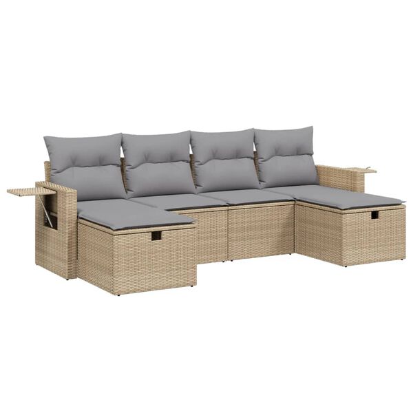 vidaXL 6-tlg. Garten-Sofagarnitur mit Kissen Beige Poly Rattan