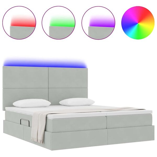 vidaXL Bett mit LED-Lichtleisten Hellgrau 200 x 200 cm Samt