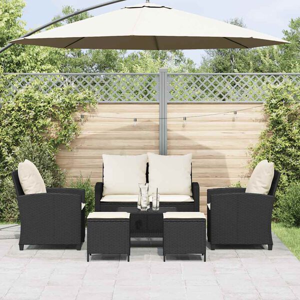 vidaXL 6-tlg. Garten-Sofagarnitur mit Kissen Schwarz Poly Rattan