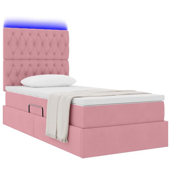 vidaXL Bett mit Stauraum und LED mit Matratze Rosa 90 x 190 cm Samt