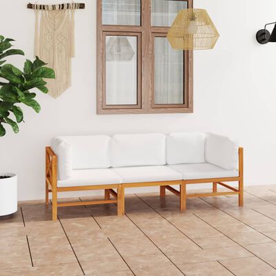 vidaXL 3-Sitzer-Gartensofa mit Creme Kissen Massivholz Teak