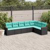 vidaXL 7-teiliges Gartensofa-Set mit Kissen, schwarzes Polyrattan