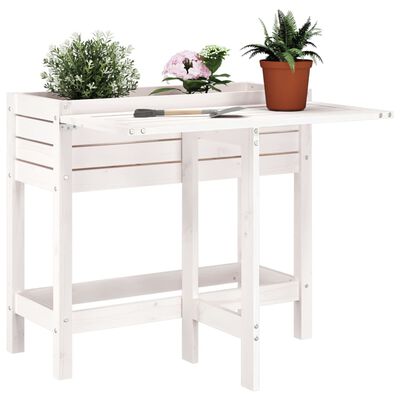 vidaXL Pflanzkasten mit Klappbarer Tischplatte Weiß Massivholz Kiefer
