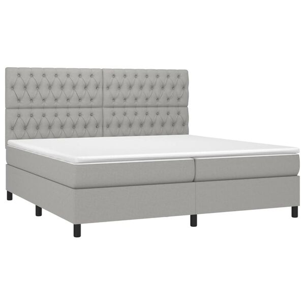 vidaXL Boxspringbett mit Matratze & LED Hellgrau 200x200 cm Stoff