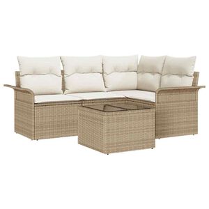 vidaXL Gartensofa-set mit Kissen 5 pcs Beige Poly-Rattan