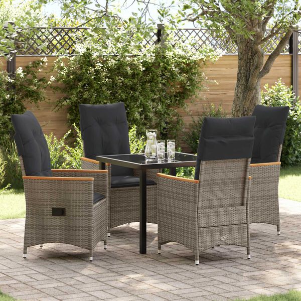 vidaXL Garten Essgruppe mit Kissen 5 pcs Grau Poly-Rattan