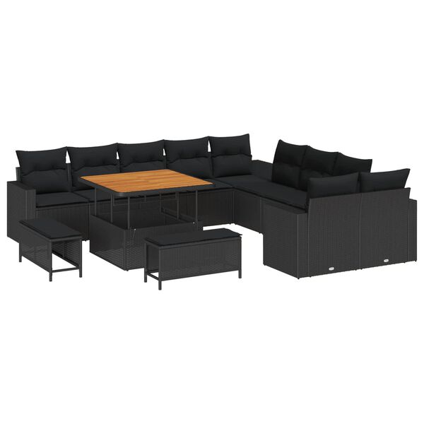 vidaXL Garten-Sofa-Set mit Kissen mit Speicher 13 pcs Schwarz