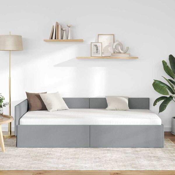 vidaXL Eckbettgestell mit Kopfteil Hellgrau 90 cm x 200 cm Samt