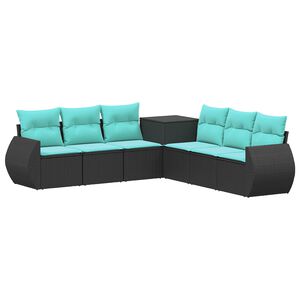 vidaXL Sofa Set 7 stk. Schwarz und Blau Polyrattan und Stahl