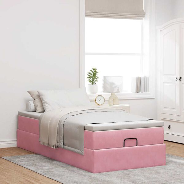 vidaXL Ottoman-Bett mit Matratze Rosa 100x200 cm Samt