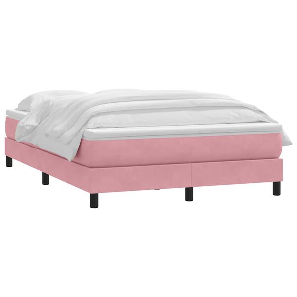 vidaXL Boxspringbett mit Matratze Rosa 160x220 cm Samt