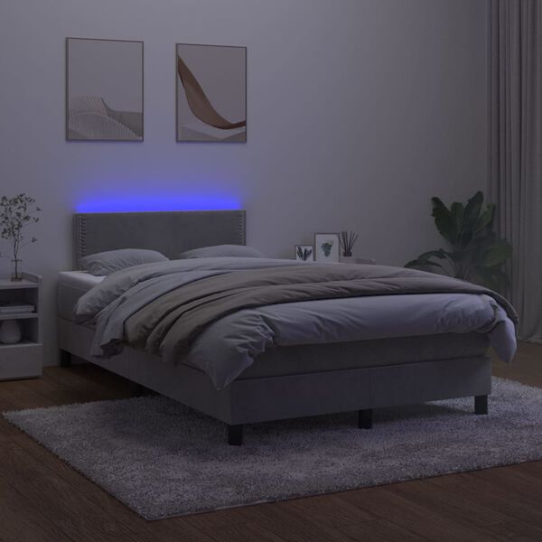 vidaXL Boxspringbett mit Matratze & LED Hellgrau 120x200 cm Samt