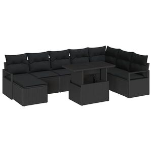 vidaXL Garten-Sofa-Set mit Speicher 9 pcs Schwarz Poly Rattan