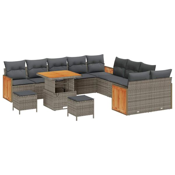 vidaXL Gartensofa-set mit Kissen 17 pcs Grau Poly-Rattan