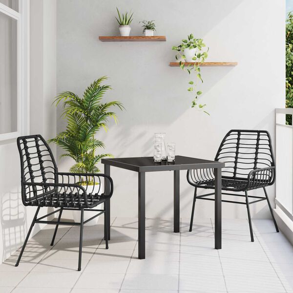 vidaXL Garten Essgruppe 3 pcs Schwarz Poly-Rattan