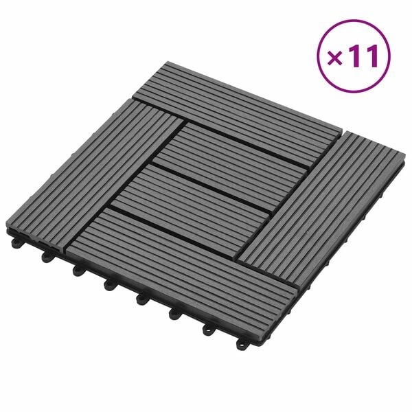 vidaXL Terrassenfliese 11 pcs Grau 30 x 30 cm WPC
