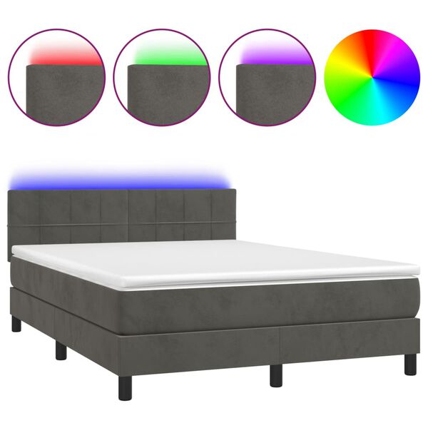 vidaXL Boxspringbett mit Matratze & LED Dunkelgrau 140x190 cm Samt