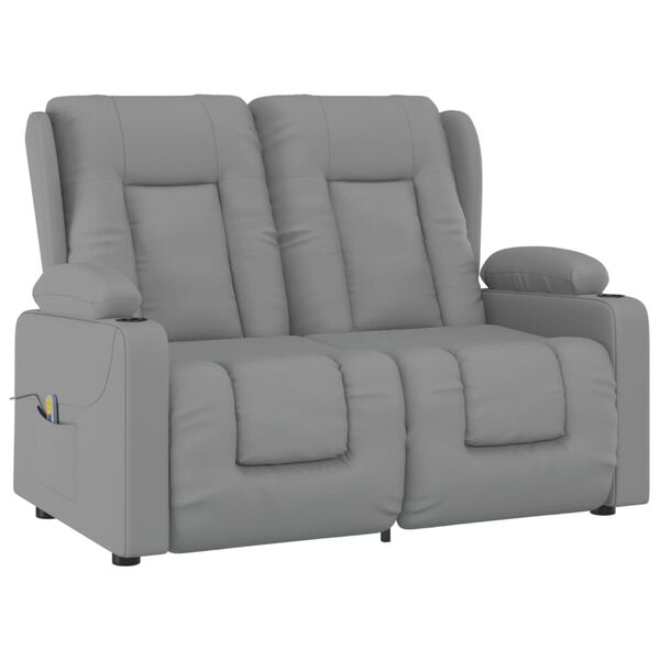 vidaXL 2-Sitzer Massagesessel mit Getr&auml;nkehalter Grau Kunstleder