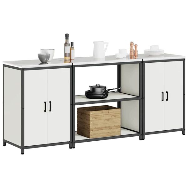 vidaXL Aufbewahrungsset für die Küche mit Regal 3 pcs Weiß Stahl