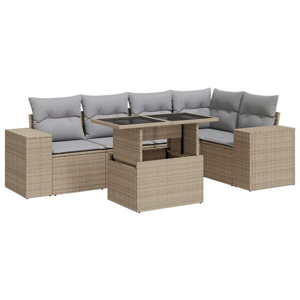vidaXL 6-tlg. Garten-Sofagarnitur mit Kissen Beige Poly Rattan