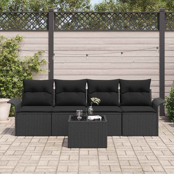 vidaXL Gartensofa-set mit Kissen 5 pcs Schwarz Poly-Rattan