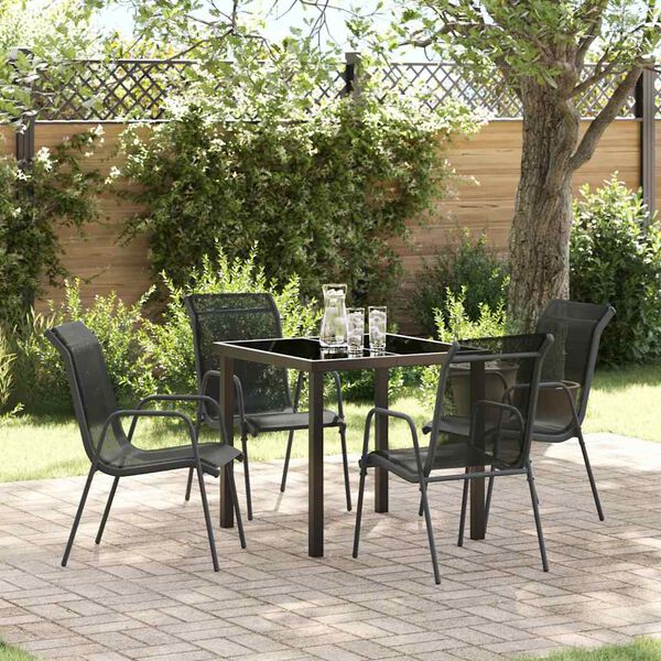vidaXL Garten Essgruppe 5 pcs Schwarz Pulverbeschichteter Stahl