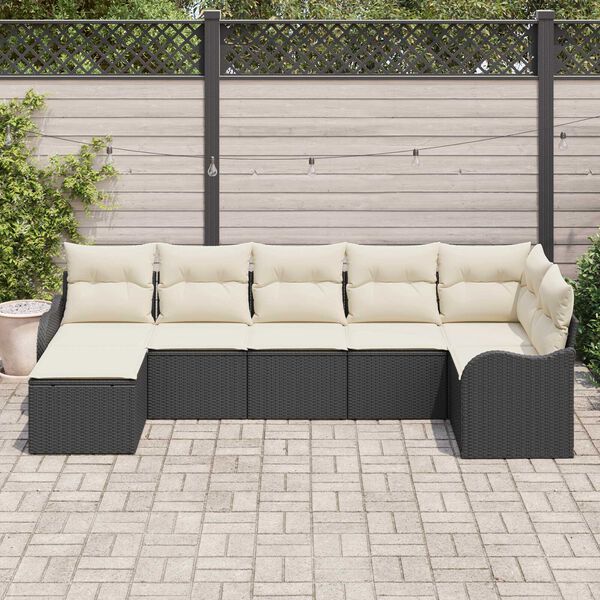 vidaXL Garten-Sofa-Set mit Kissen 7 pcs Schwarz und Wei&szlig; Poly Rattan