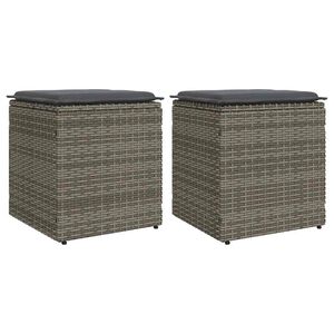 vidaXL Gartenhocker mit Kissen 2 Stk. Grau 40x40x43 cm Poly Rattan