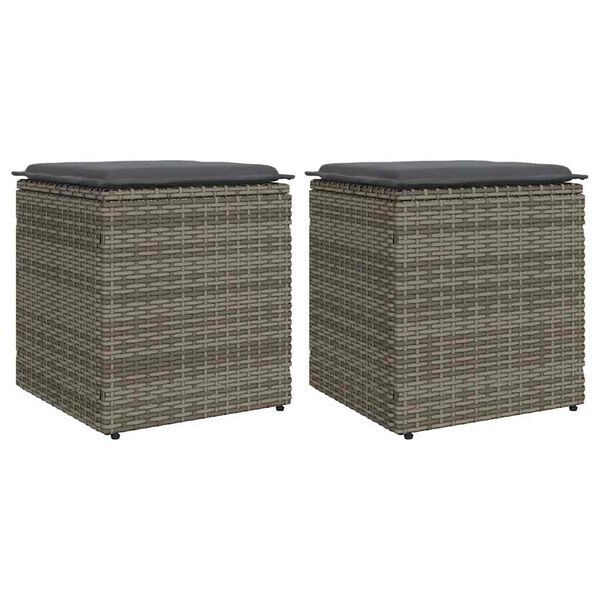 vidaXL Gartenhocker mit Kissen 2 Stk. Grau 40x40x43 cm Poly Rattan