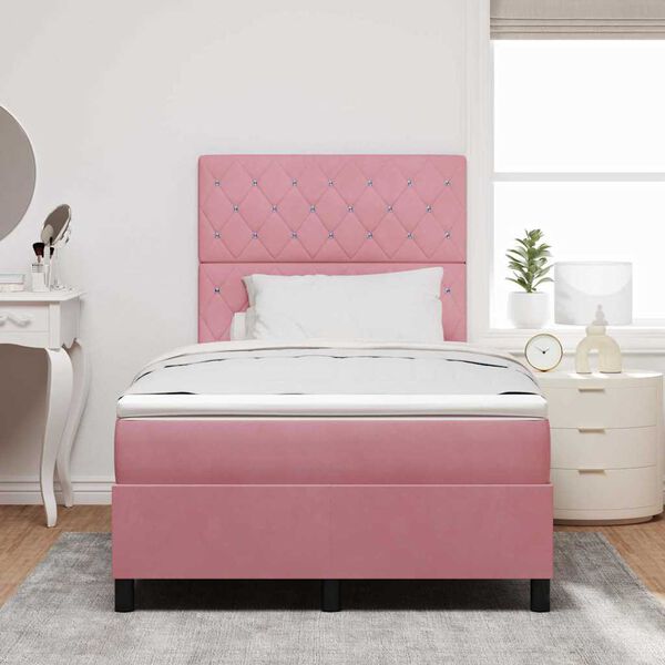vidaXL LED Boxspringbett mit Matratze Rosa 120 x 200 cm Samt
