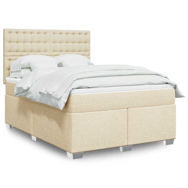 vidaXL Boxspringbett mit Matratze Creme 140x190 cm Stoff