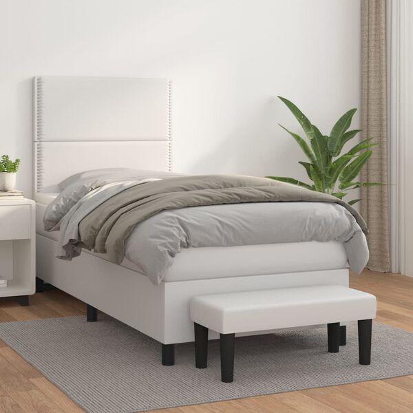 vidaXL Boxspringbett mit Matratze Wei&szlig; 90x190 cm Kunstleder