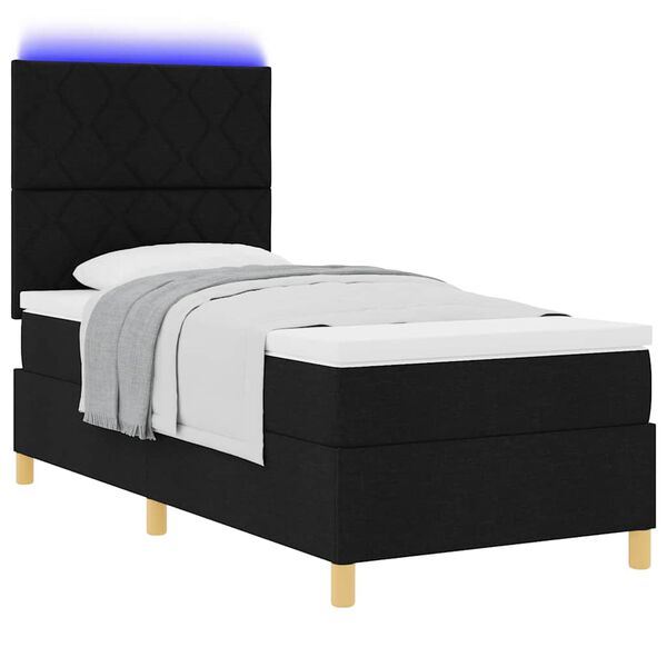 vidaXL LED Boxspringbett mit Matratze Schwarz 90 x 190 cm Stoff