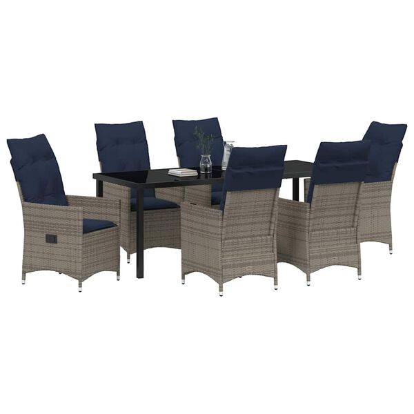 vidaXL Tisch- und Stuhlset mit Kissen 7 pcs Grau PE-Rattan