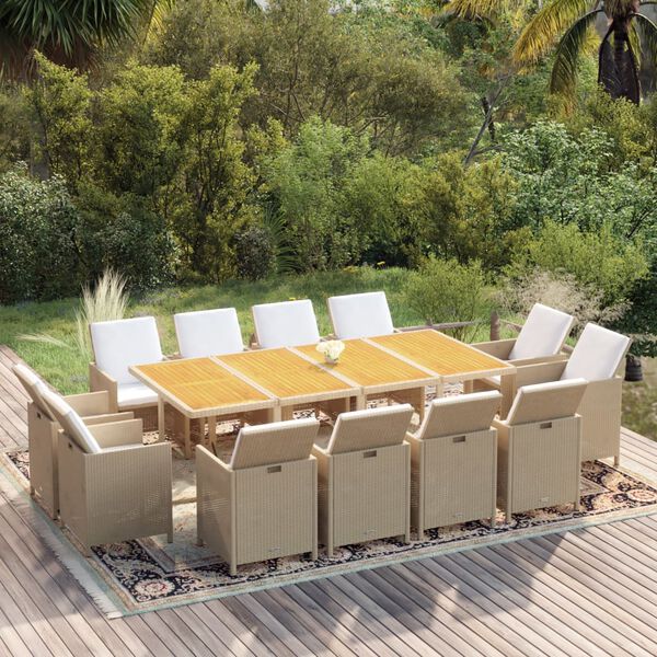 vidaXL 13-tlg. Garten-Essgruppe mit Kissen Poly Rattan Beige