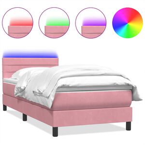 vidaXL Boxspringbett mit Matratze & LED Rosa 90x210 cm Samt