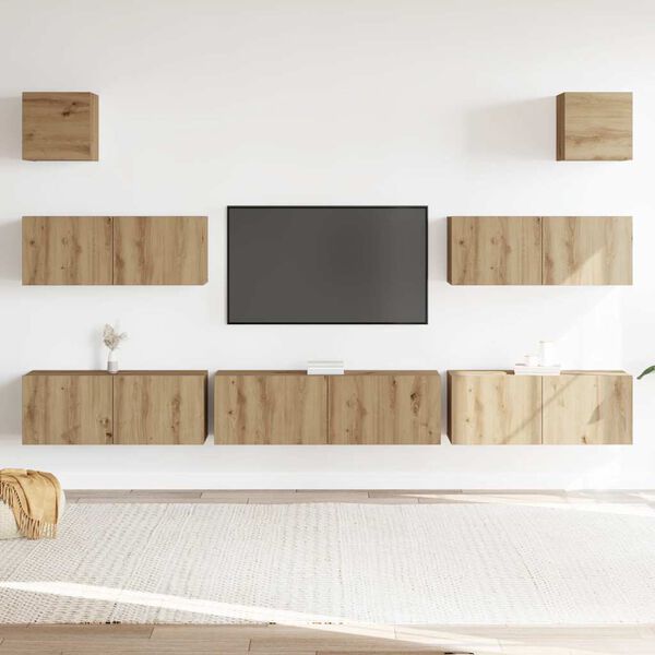 vidaXL 7-tlg. TV-Schrank-Set Wandmontage Artisan-Eiche Holzwerkstoff