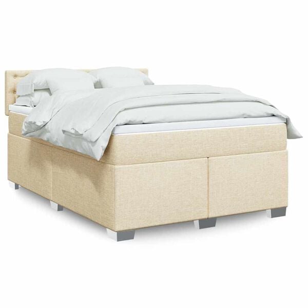 vidaXL Boxspringbett mit Matratze Creme 140x190 cm Stoff