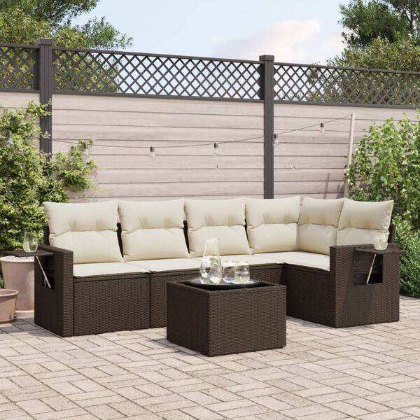vidaXL 6-tlg. Garten-Sofagarnitur mit Kissen Braun Poly Rattan
