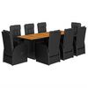 vidaXL 9-tlg. Garten-Essgruppe mit Kissen Schwarz Poly Rattan