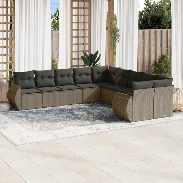 vidaXL 10-tlg. Garten-Sofagarnitur mit Kissen Hellgrau Poly Rattan