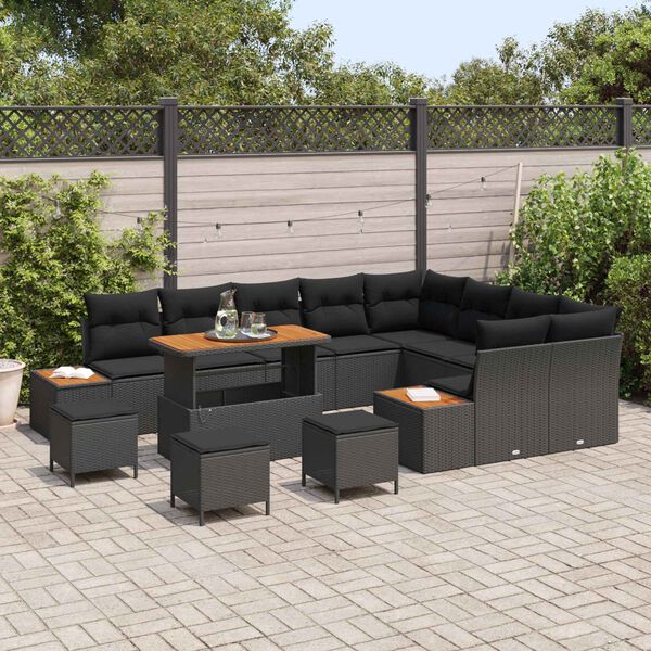 vidaXL Gartensofa-set mit Kissen 13 pcs Schwarz Poly Rattan