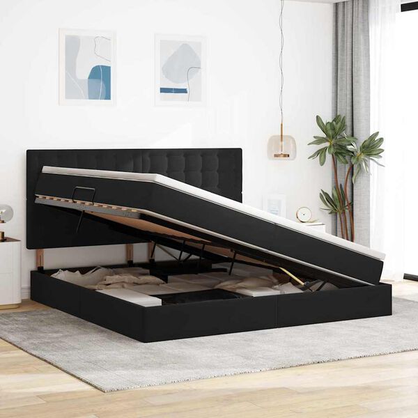 vidaXL Bett mit Stauraum und LED mit LED Schwarz 200 x 200 cm Samt