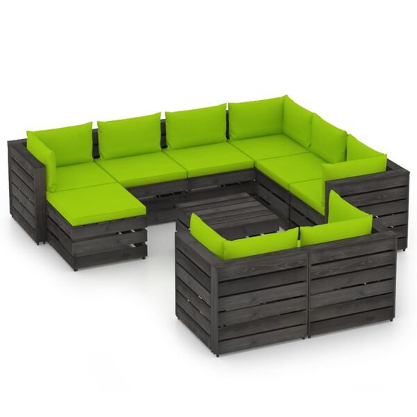 vidaXL 10-tlg. Garten-Lounge-Set mit Kissen Grau Impr&auml;gniertes Holz